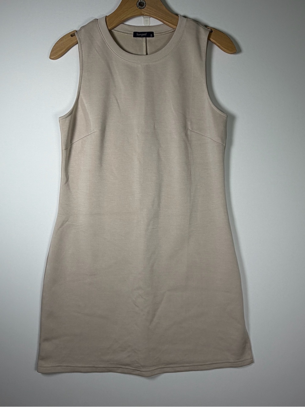 Sampeel Crewneck Sleeveless Shift Dress in Light Beige